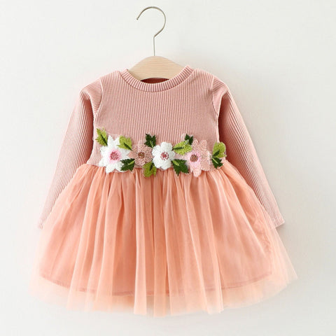 Cute Toddler Baby Girl Floral Tutu Long Sleeve Princess Dress