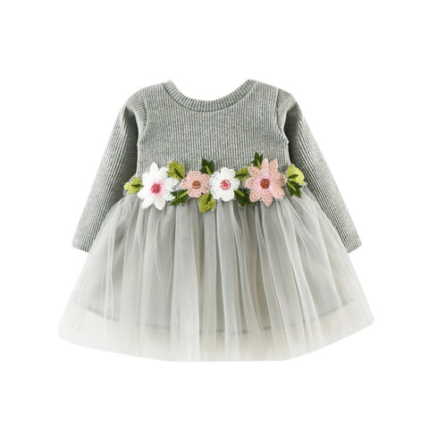 Cute Toddler Baby Girl Floral Tutu Long Sleeve Princess Dress