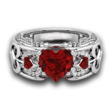 Silver Natural Ruby Gemstones Birthstone Bride Wedding Engagement Heart Ring