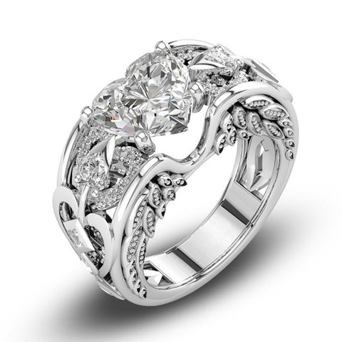 Silver Natural Ruby Gemstones Birthstone Bride Wedding Engagement Heart Ring