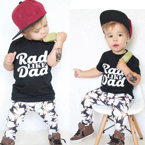 Toddler Baby Kids Boy Print Tops Shirt Pants Outfit Set Clothes