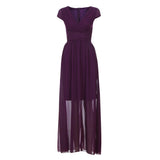 Fashion Women Casual Solid Chiffon V-Neck Evening Party Long Dress