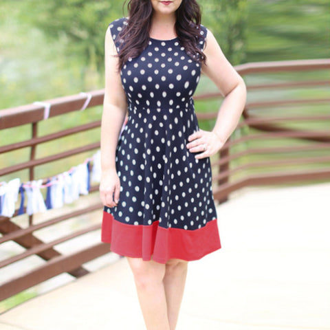 Women Ladies Dot Printed Sleeveless Above Knee Mini Dress Loose Party Dress
