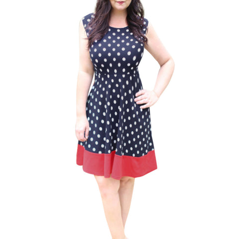 Women Ladies Dot Printed Sleeveless Above Knee Mini Dress Loose Party Dress
