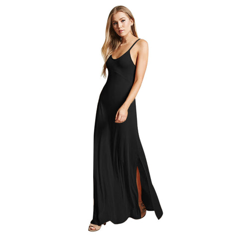 Women Casual  Sleeveless V Neck Solid Evening Party Maxi Dress