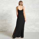 Women Casual  Sleeveless V Neck Solid Evening Party Maxi Dress