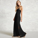 Women Casual  Sleeveless V Neck Solid Evening Party Maxi Dress