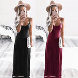 Women Casual  Sleeveless V Neck Solid Evening Party Maxi Dress