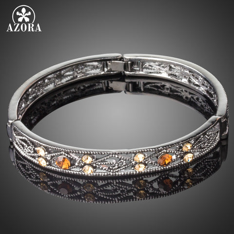 AZORA Black Gun Color Ancient Pattern Bracelet & Bangles Crystals from Austrian Retro Style Bangles Women Jewelry TB0093